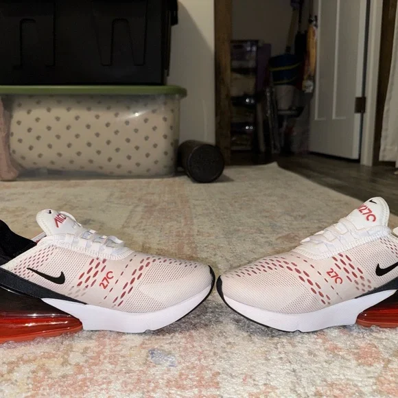 Women’s Nike Air Max 270 White and Orange with Black Accents - Picture 6 of 8